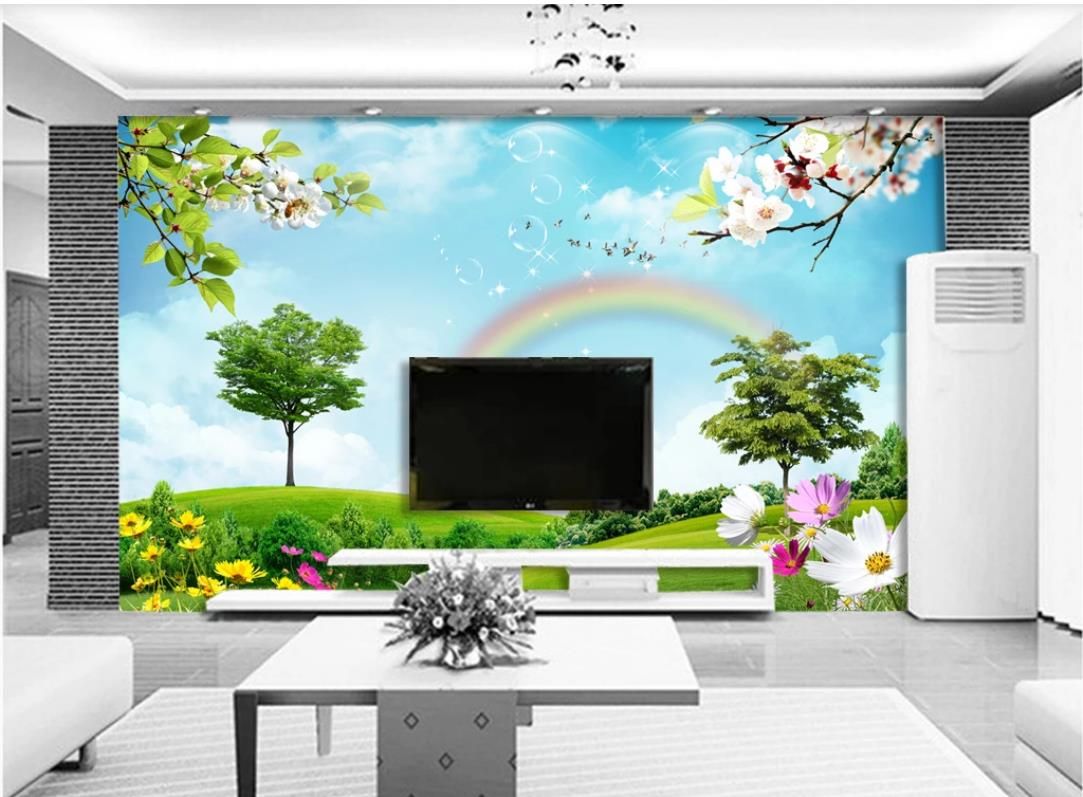 hermosos paisajes 3D fondos de pantalla 3D cielo azul y nube blanca cloud  hierba arcoiris fondos