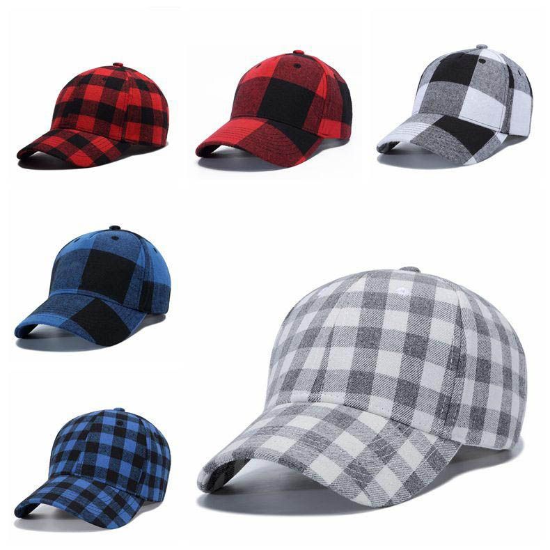 checkered baseball cap