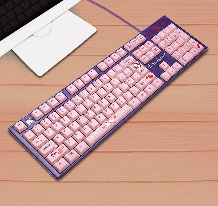 Acheter Imperméable à Leau Rose Silencieux Hello Kitty Clavier Dordinateur Portable De Dessin Animé Mignon Rose Usb Filaire Kt Chat Clavier Gaming