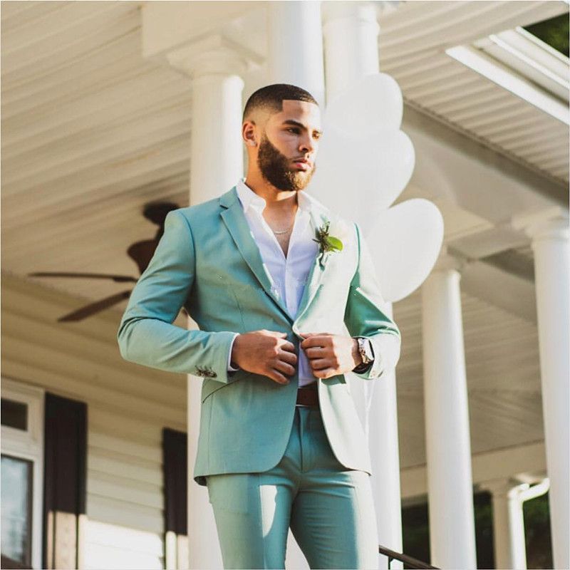 Mint Green Mens Suits One Button Groomsmen Wedding Tuxedos Notched