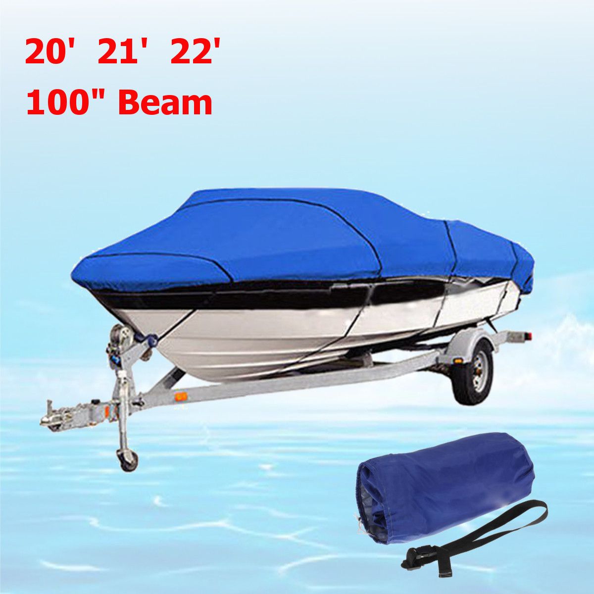 20-22ft Waterproof Trailerable Boat Cover Heavy-Duty 210D Fish Ski V-Hull Blue