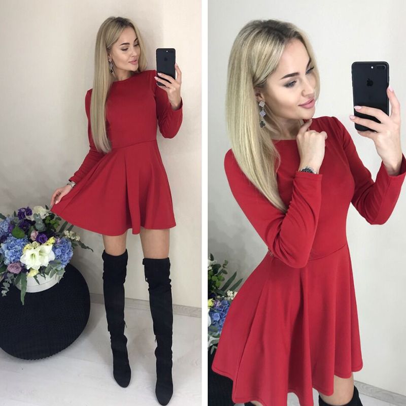 Primavera Casual Mujeres O-Cuello Ajuste y Blareta Bolsillos Manga Larga Mini Lindo Lindo Slim Fiesta Vestido Negro Color Rojo Vestidos Primavera Casual Mujeres O-Cuello Ajuste y Blareta Bolsillos Manga Larga Mini Lindo Lindo Slim Fiesta Vestido Negro Color Rojo Vestidos