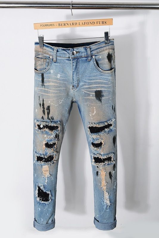 Pantalones Nuevo Hip-hop Recto Rasgado Ajustado Para Hombre Pantalones Nuevo Hip-hop Recto Rasgado Ajustado Para Hombre