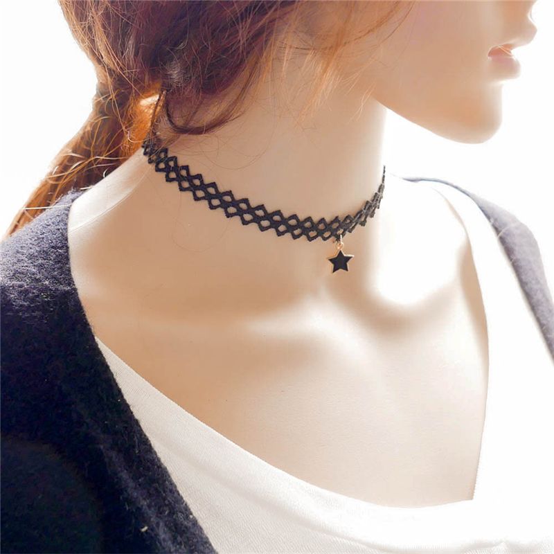 Wholesale Simple Black Gothic Style Lace Metal Star Pendant Tattoo Choker Necklace Women Lady Neck Collar Jewelry Accessories Wholesale Simple Black Gothic Style Lace Metal Star Pendant Tattoo Choker Necklace Women Lady Neck Collar Jewelry Accessories