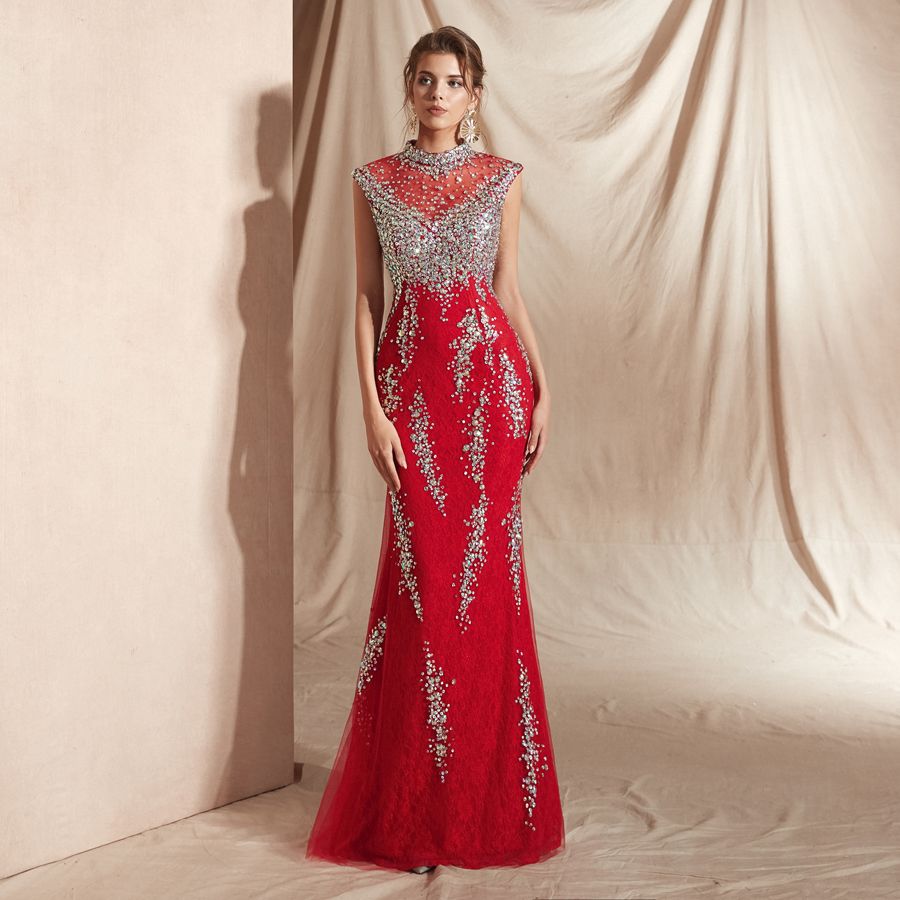 Compra Vestido Elegante Cuello Alto Cristales De Bling Sirena Fiesta Larga Vestidos  De Noche Formales Ocasión Especial Mujer Vestido De Fiesta De Tul Vestidos  Barato | Entrega Rápida Y Calidad | Es.Dhgate