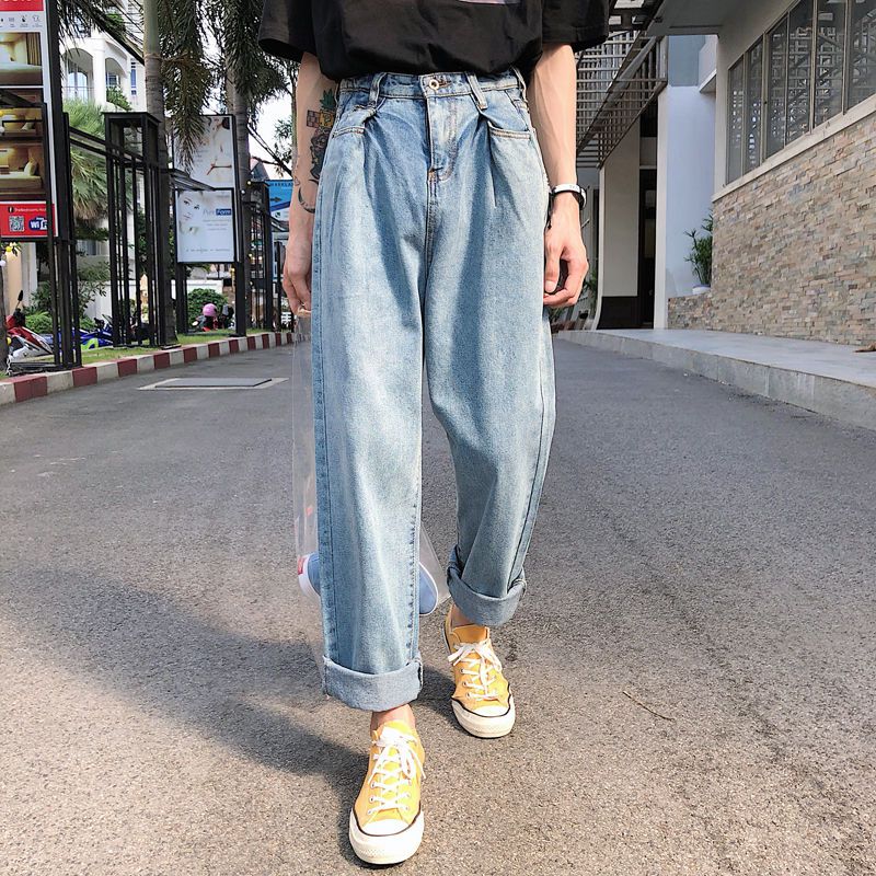 Jeans para hombre 2021 Primavera y verano Color Sólido Pareja Pantalones anchos japoneses Pantalones Pantalones