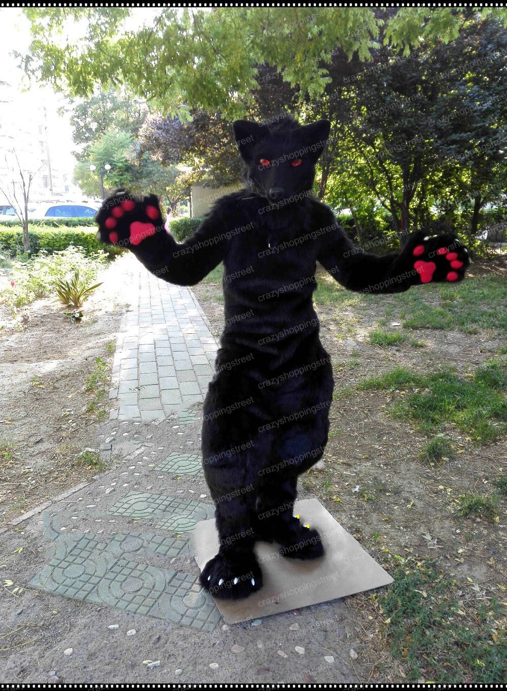 Halloween Black wolf Mascot Costume Cartoon Red Eye werewolf Anime theme character Christmas Carnival Party Fancy Costumes Adult Outfit Halloween Black wolf Mascot Costume Cartoon Red Eye werewolf Anime theme character Christmas Carnival Party Fancy Costumes Adult Outfit