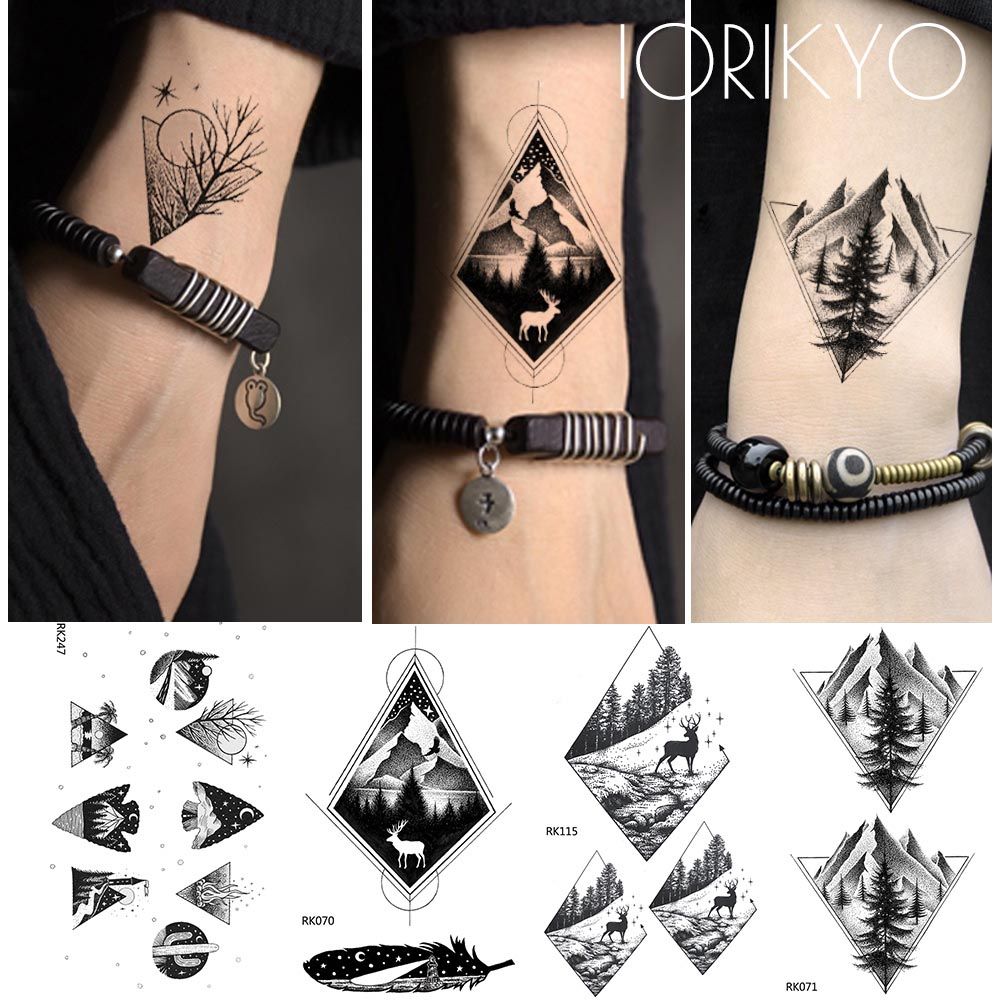 Acheter Iorikyo Branche Arbre Petit Géométrie Tatouage Hommes Bras Autocollants Tendance Tatouage Temporaire Femmes Vallée Faux Tatto Noir Ligne De