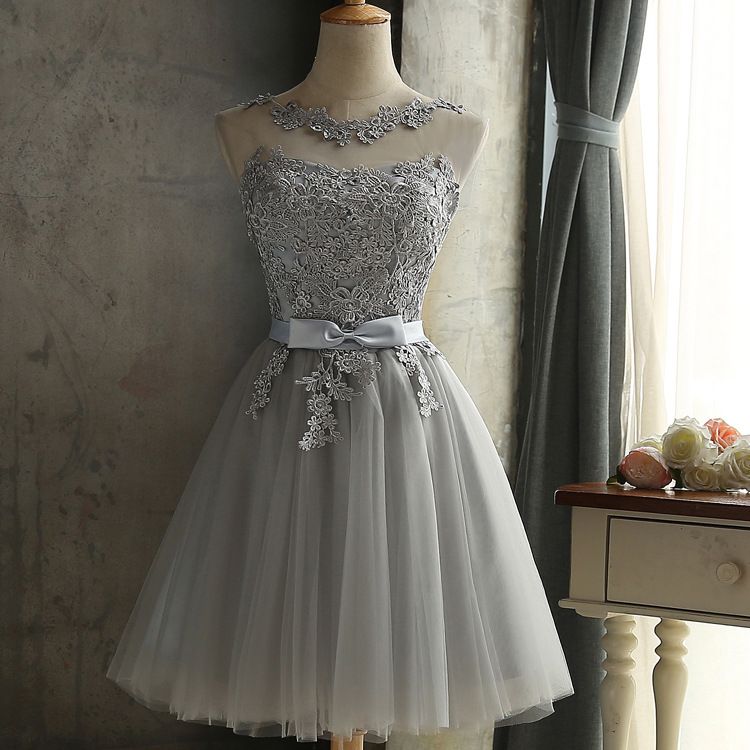 silver lace cocktail dress