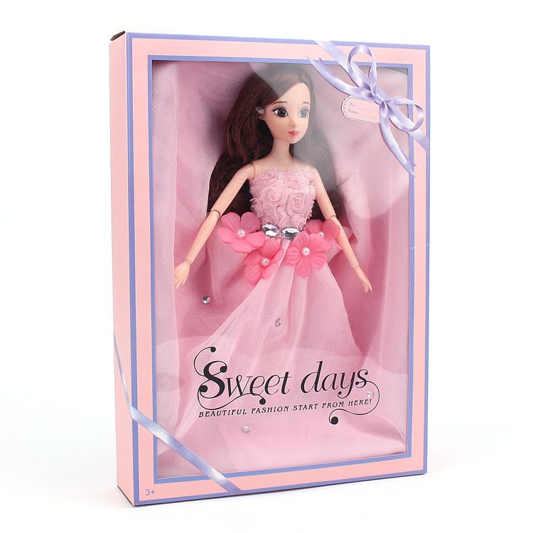 Muñeca Barbie de novia Traje Caja regalo Color rosa Flor Una muñeca Ropa