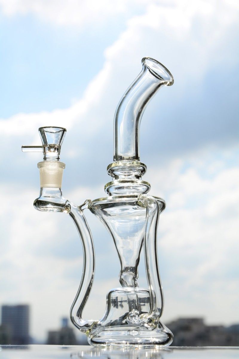 2021 Double Recycler Glass Bongs Bubbler Inline Diffuser Water Pipes