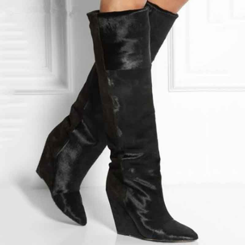 ladies black leather knee boots