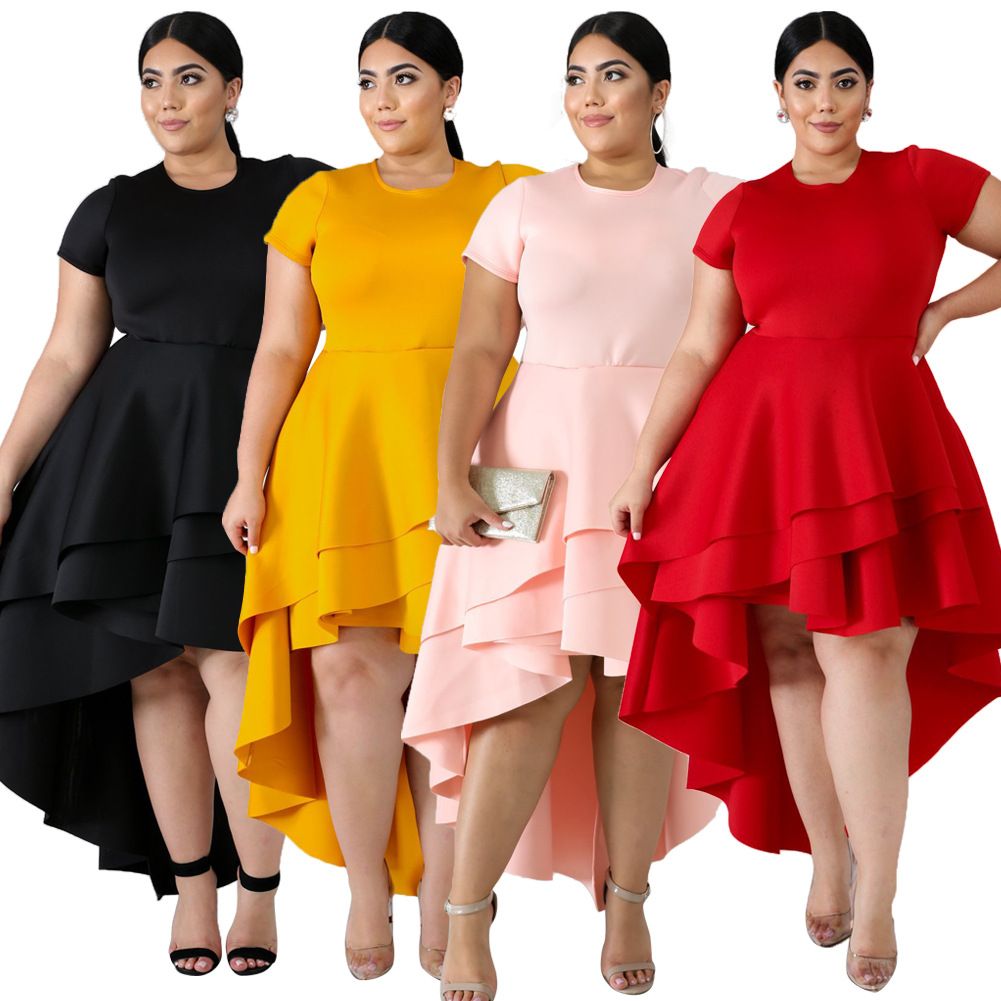 Plus Size Lady Women Party Dress Hot Sale Fashion Short Front Long Back  Drapped Tiered Short Sleeves Women Casual Dresses XL 4XL Autumn From  Laura12, $18.1 | DHgate.Com