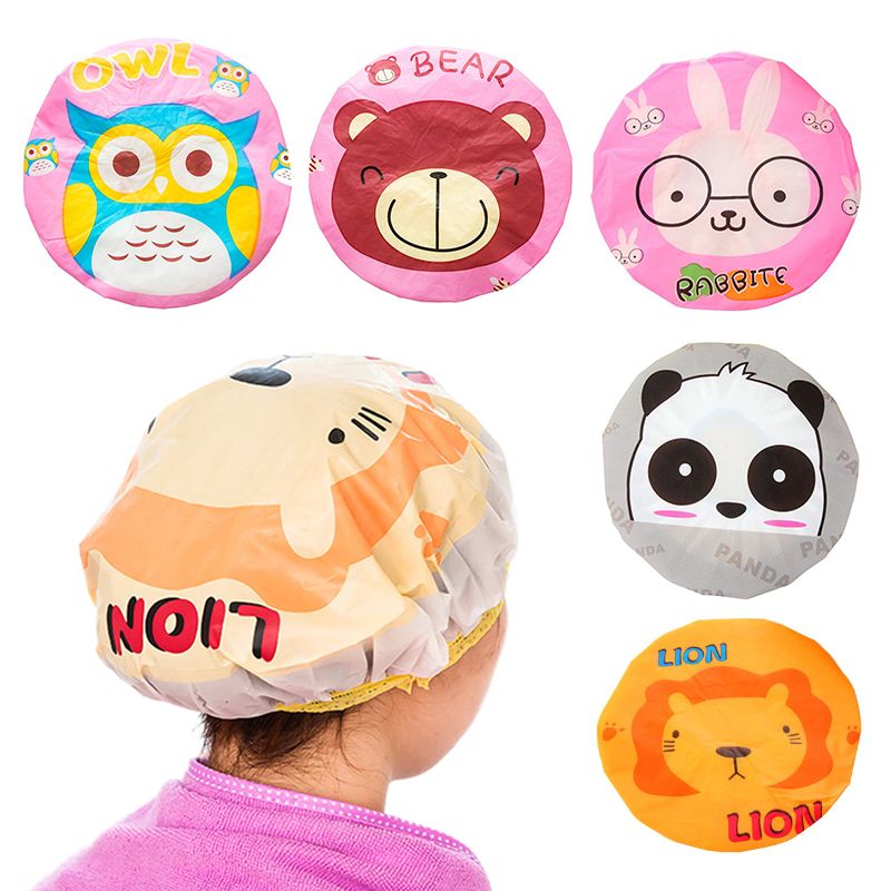 2020 Cute Cartoon Shower Cap Women Hat For Baths And Saunas Lace With Elastic Band Spa Cap For Women And Children Protective Cap From Twonecessities 0 35 Dhgate Com