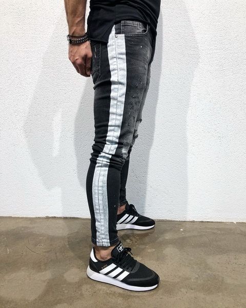 Compra 2019 Tendencia De Moda De Jeans Entallados Para Hombres Nueva  Impresión Lateral De Jeans Europeos Y Americanos Barato | Entrega Rápida Y  Calidad | Es.Dhgate