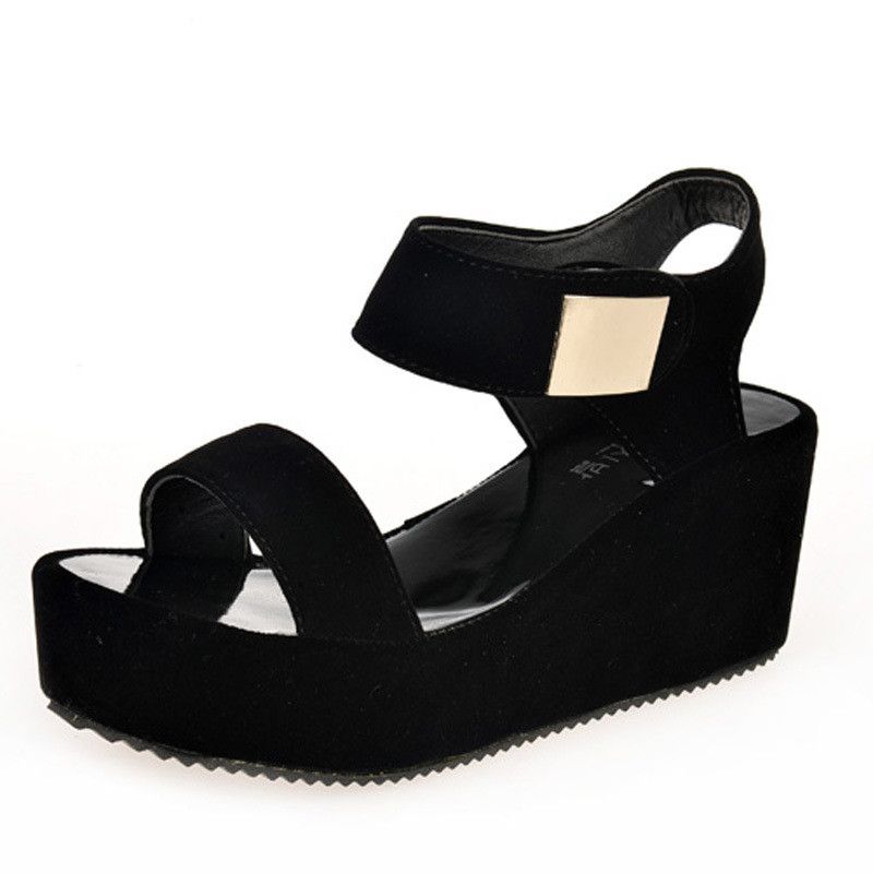 black and gold wedge heels