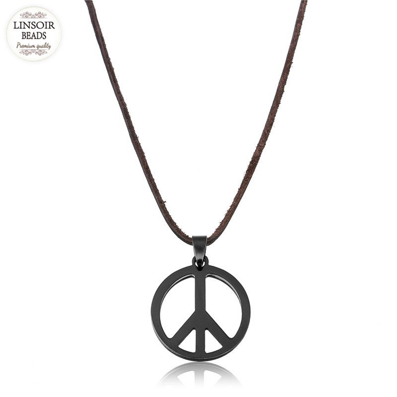 LINSOIR Negro ahueca hacia fuera el signo de la amor Hippie colgante collar de acero