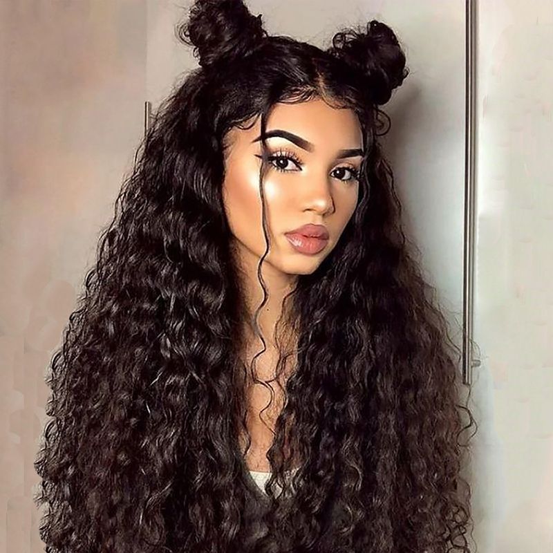 Natural Black Curly Hair Synthetic Lace Front Wig With Baby Hair Heat Resistant Glueless Daily Wigs For Black Women Half Hand Tied Natural Black Curly Hair Synthetic Lace Front Wig With Baby Hair Heat Resistant Glueless Daily Wigs For Black Women Half Hand Tied