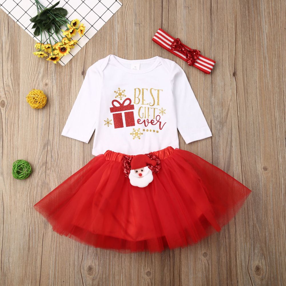 2020 New Christmas Baby Girl Outfit Toddler Girl Long Sleeve Romper Tops Red Skirt Headband Set Autumn Holiday Clothing Set From Us Baby 9 18 Dhgate Com