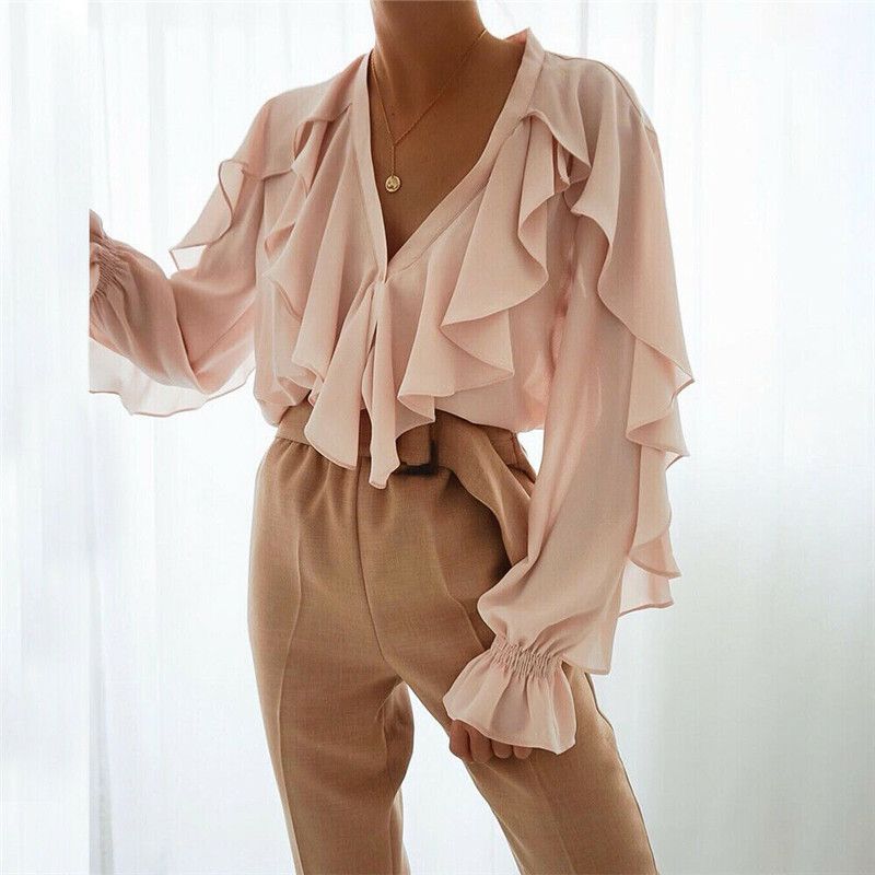 parilla rigidez Hasta aquí Blusas de mujer Camisas Mujeres Mujeres Chiffon Ruffle Bell Sleeve Foole Shirt Top Summer Blusa Tops parilla rigidez Hasta aquí Blusas de mujer Camisas Mujeres Mujeres Chiffon Ruffle Bell Sleeve Foole Shirt Top Summer Blusa Tops