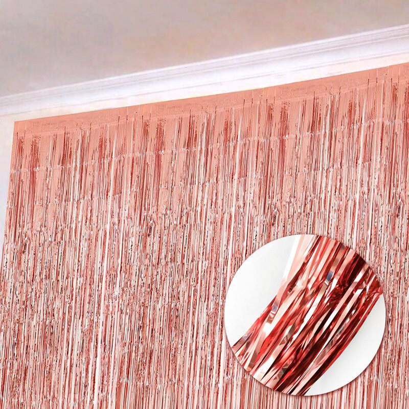 100 200cm Rose Gold Shimmering Foil Fringe Tinsel Door Curtain