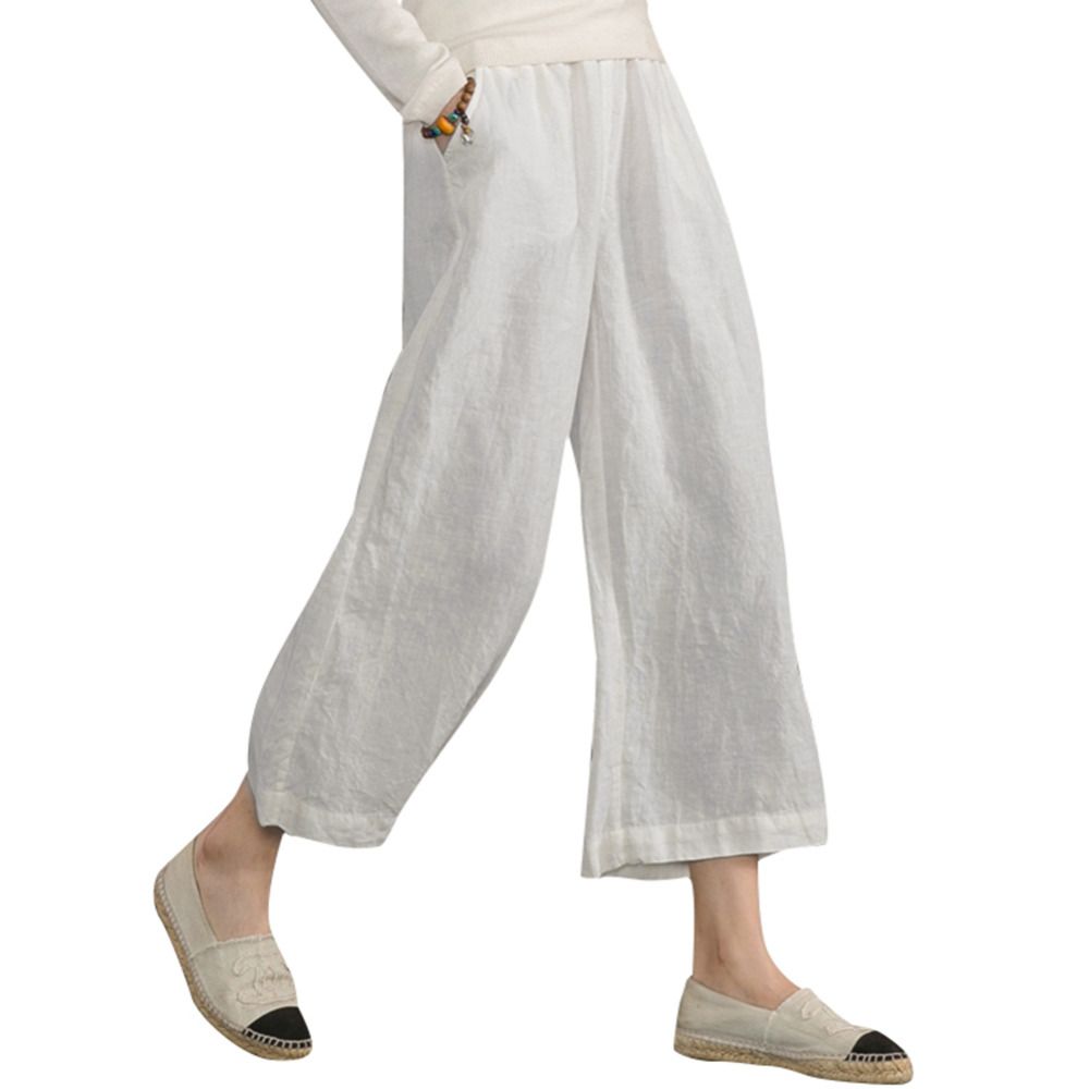 Pantalones Anchos Sueltos De Color Sólido Para Mujer Algodón Pantalones Anchos Sueltos De Color Sólido Para Mujer Algodón