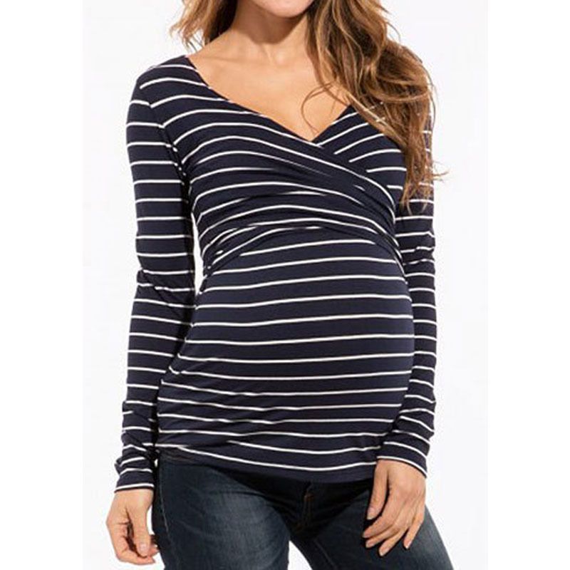 De mujer embarazadas MATERNITY ropa de enfermería Top Camiseta con rayas de la lactancia materna