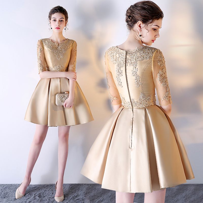 Gold Lace Satin Cocktail Dresses With ...