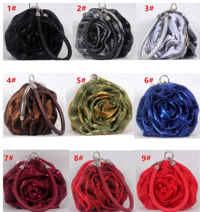 Mini Flower Handbag Satin Rose Pure Color Evening Bags Bridal Wedding