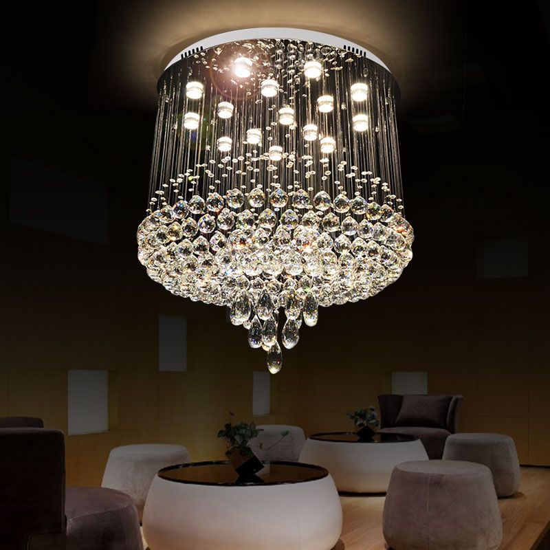 Tubor Modern K9 Crystal Led Ceiling Lights For Bedroom Living Room Hotel Hall Crystal Round Crystal Chandelier Lamp For Hang Light Fixtures Drum