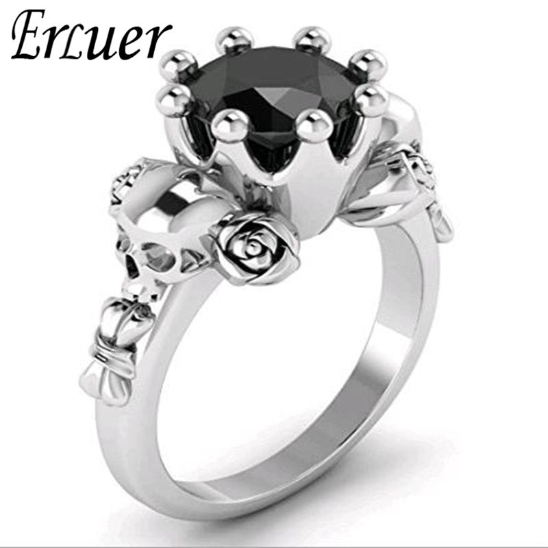 Anillo De Esqueleto Negro Boda Plateada Anillo De Cristal De Anillo De Esqueleto Negro Boda Plateada Anillo De Cristal De