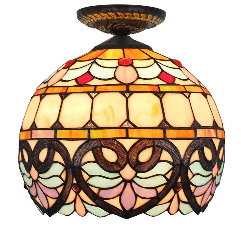 12 Inches Tiffany Stained Glass Lamp Baroque Style Dome Ceiling Lamps Bedroom Aisle Corridor Bathroom Light Tf050 From Lampshows Dhgate Com - Stained Glass Dome Ceiling Light