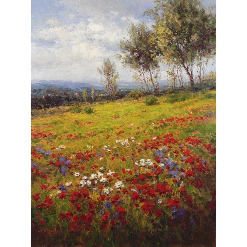 Oil Painting Wildflowers Modern Artwork, Oil Painting Italian Landscape