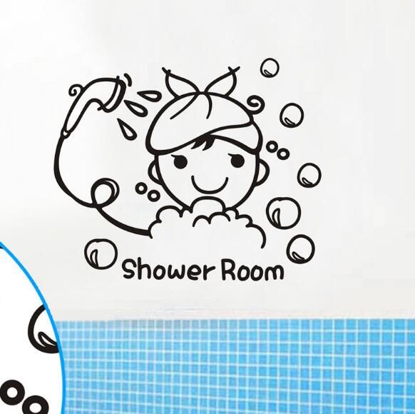 Cuarto de baño Chica de dibujos animados Me encanta bañar Etiqueta gratis  Baño Vidrio Embellecimiento Etiqueta