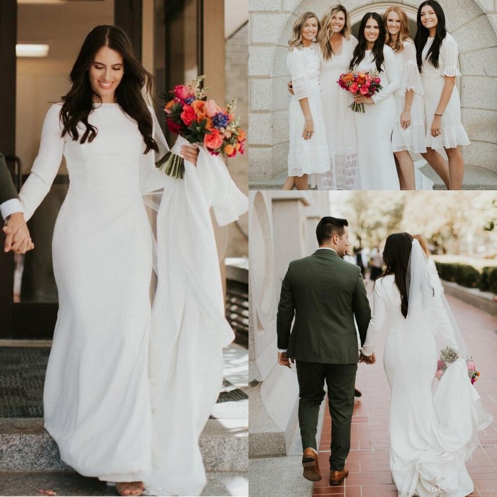 2019 Boho Country Style Crepe Mermaid Wedding Dresses Long Sleeves