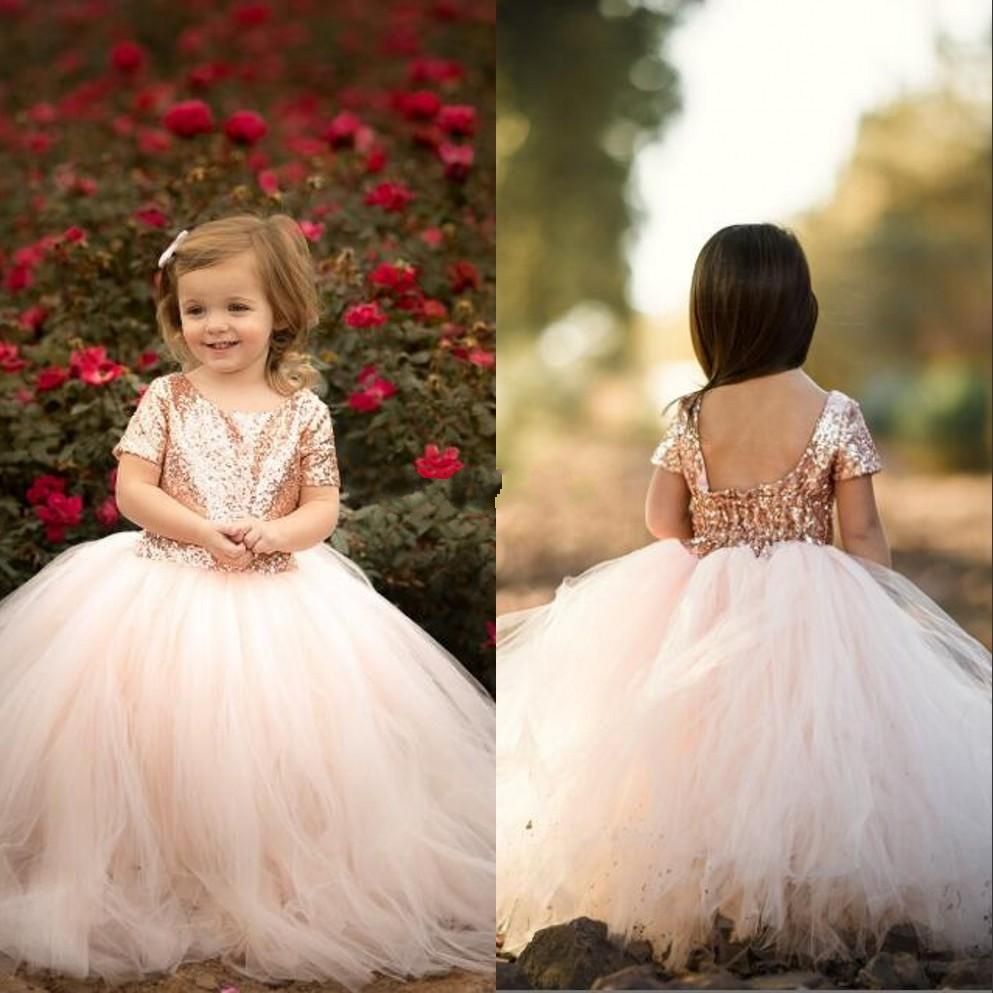 Lentejuelas de oro rosa Vestidos para niñas de flores Bebé lindo Bebé Niño Bautizo Ropa con Lentejuelas de oro rosa Vestidos para niñas de flores Bebé lindo Bebé Niño Bautizo Ropa con