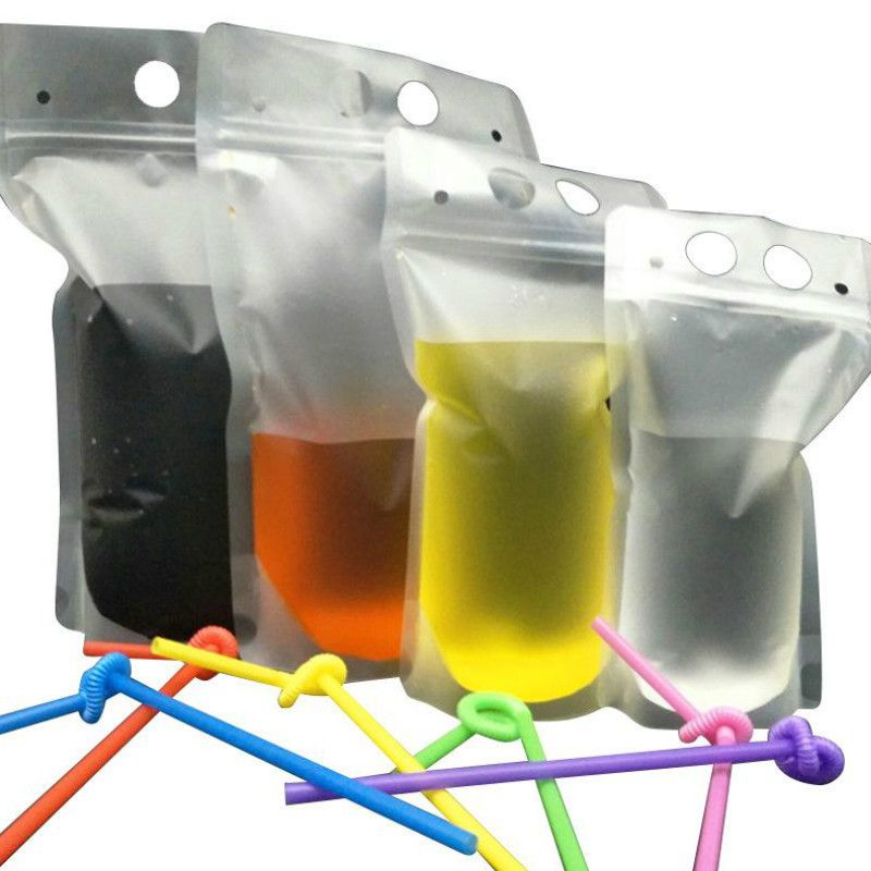 Clear Drink Pouches Bags Frosted Zipper Stand Up Plastic Drinking Bag