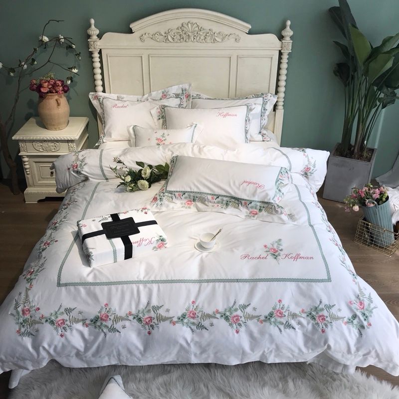 Floral White Princess Style White Egyptian Cotton Bedding Set King