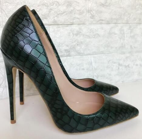 green leather pumps