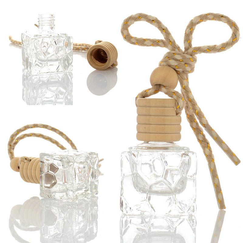 Car Hanging Perfume Bottle 10ML Mini Refillable Cube Glass Clear