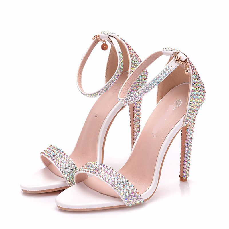 Luxurious Bling AB Crystal Wedding Shoes Handmade Rhinestone Bride ...