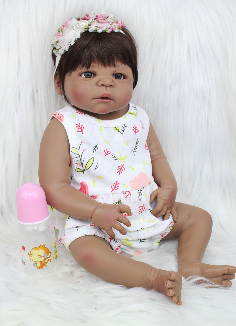 reborn baby dolls full body silicone girl black