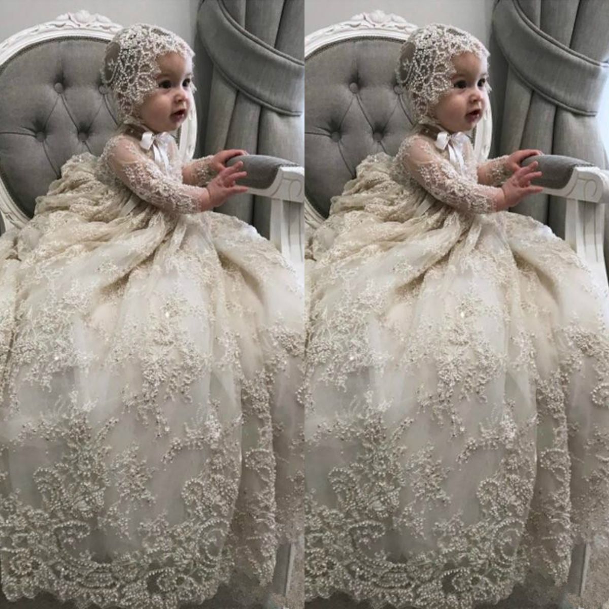 long sleeve lace christening dress