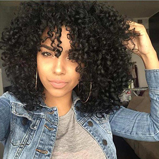 Synthetic Kinky Curly Hair Black Short Bob Wigs Middle Part Wig