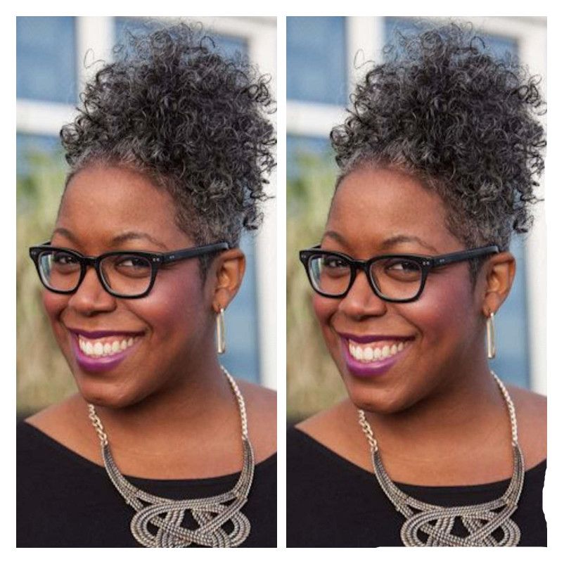 Human Hair Ponytail Grey White Messy Hair Bun Extension Afro Puff