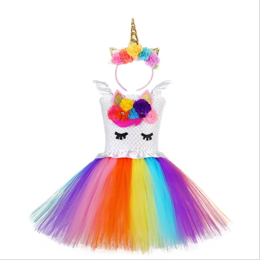 Europeo de dibujos animados arco iris de vestir unicornio y la princesa tutú vestidos para niñas Europeo de dibujos animados arco iris de vestir unicornio y la princesa tutú vestidos para niñas