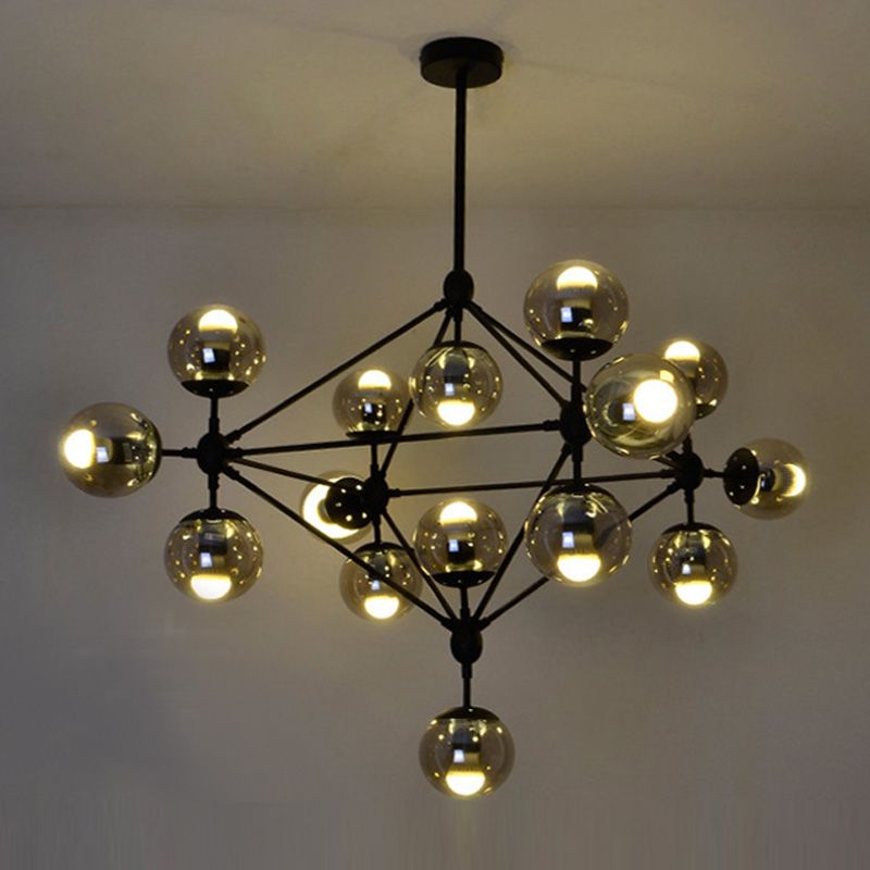 Vintage Industrial Loft Black Iron Pendant Lamp Modern Droplight With Glass Ball Globe Large Hanging Lamps For Dinning Living Room Cafe Ceiling