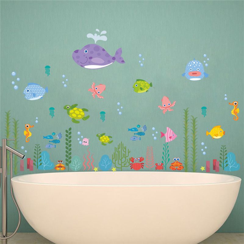 Acheter Sous Marine Fonds De Mer Poisson étoile De Mer étoile Nemo Sticker Mural Dessin Animé Stickers Muraux Salle De Bains Décor Nursery Kids Room