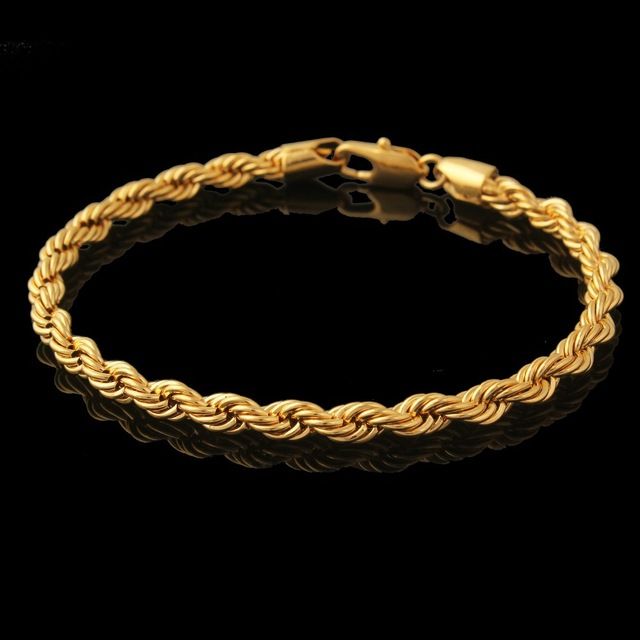 Compre 21 Centímetros Longo 4 Mm De Largura Corrente Torcida Pulso De Ouro  18k Amarelo Corda Cheio Pulseira Womens Pulseira Moda Mens Barato | Entrega  Rápida E Qualidade | Pt.Dhgate