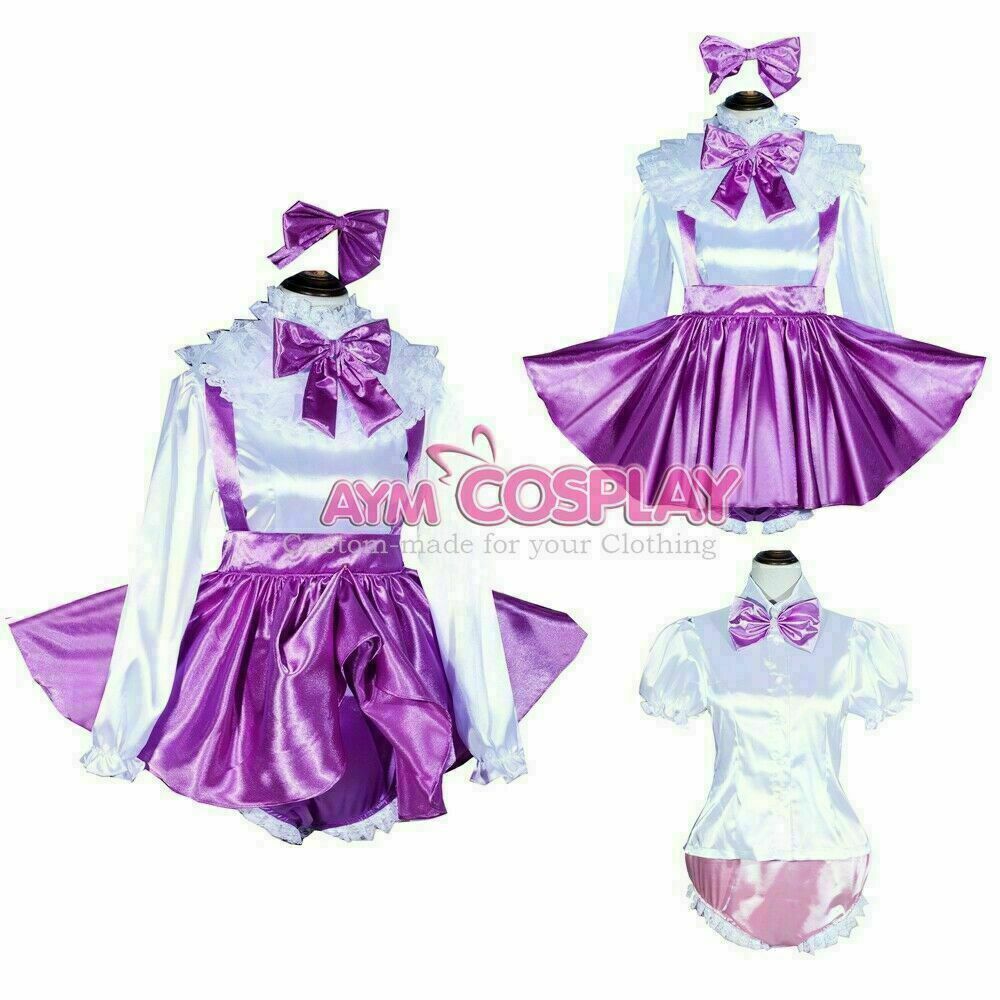 Lockable baby pink Sissy boy Maid Satin long Dress CD/TV Tailor-Made 